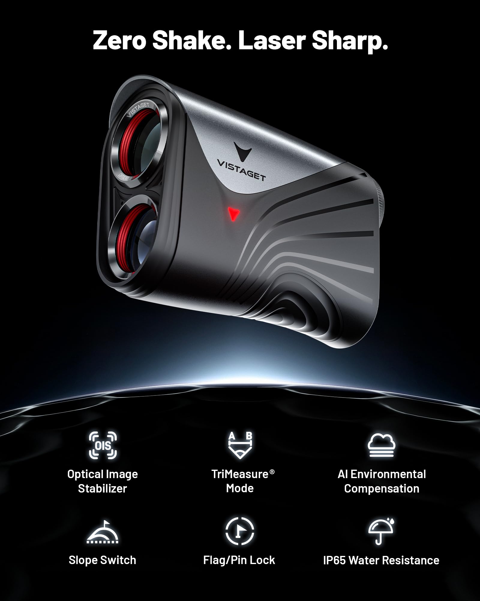 VISTAGET GOLVIA close-up of lens highlighting 6× optics and high light transmission benefit