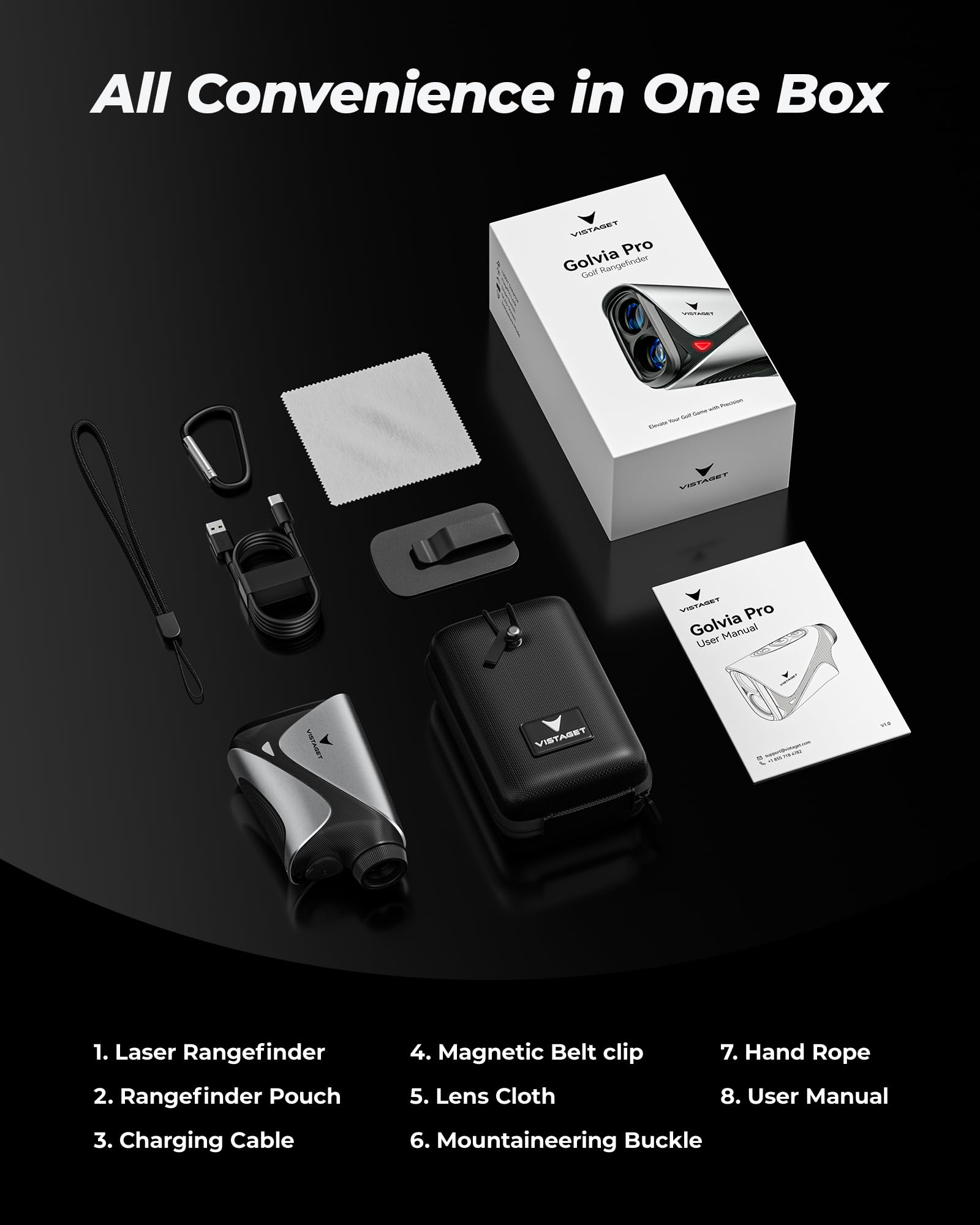 VISTAGET Golvia Pro next to glove to show compact size and portability