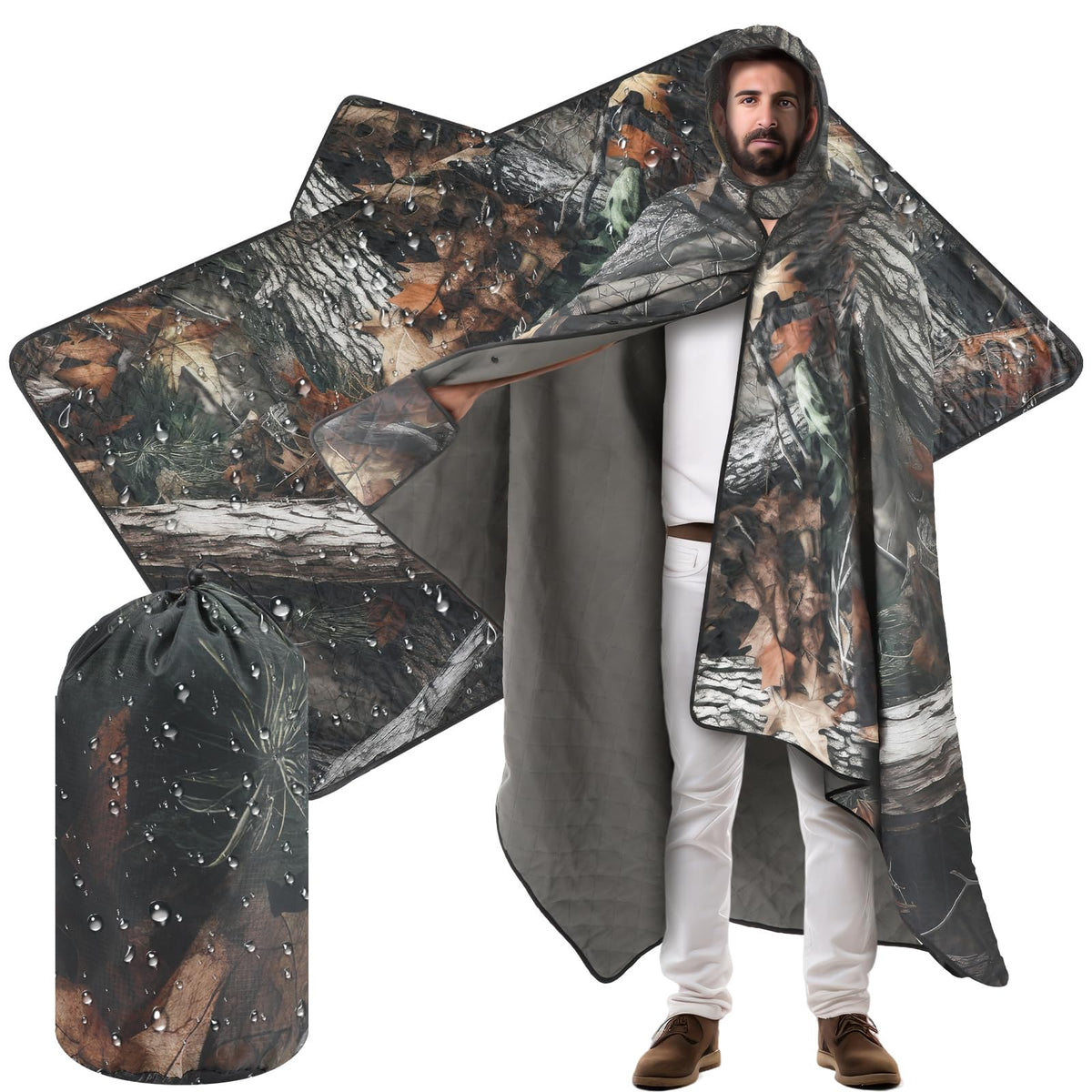 VitalCozy front view showing full camo blanket for concealment benefit