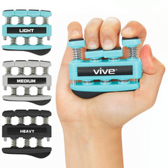 Vive finger strengthener front packaging showing three grips and benefits
