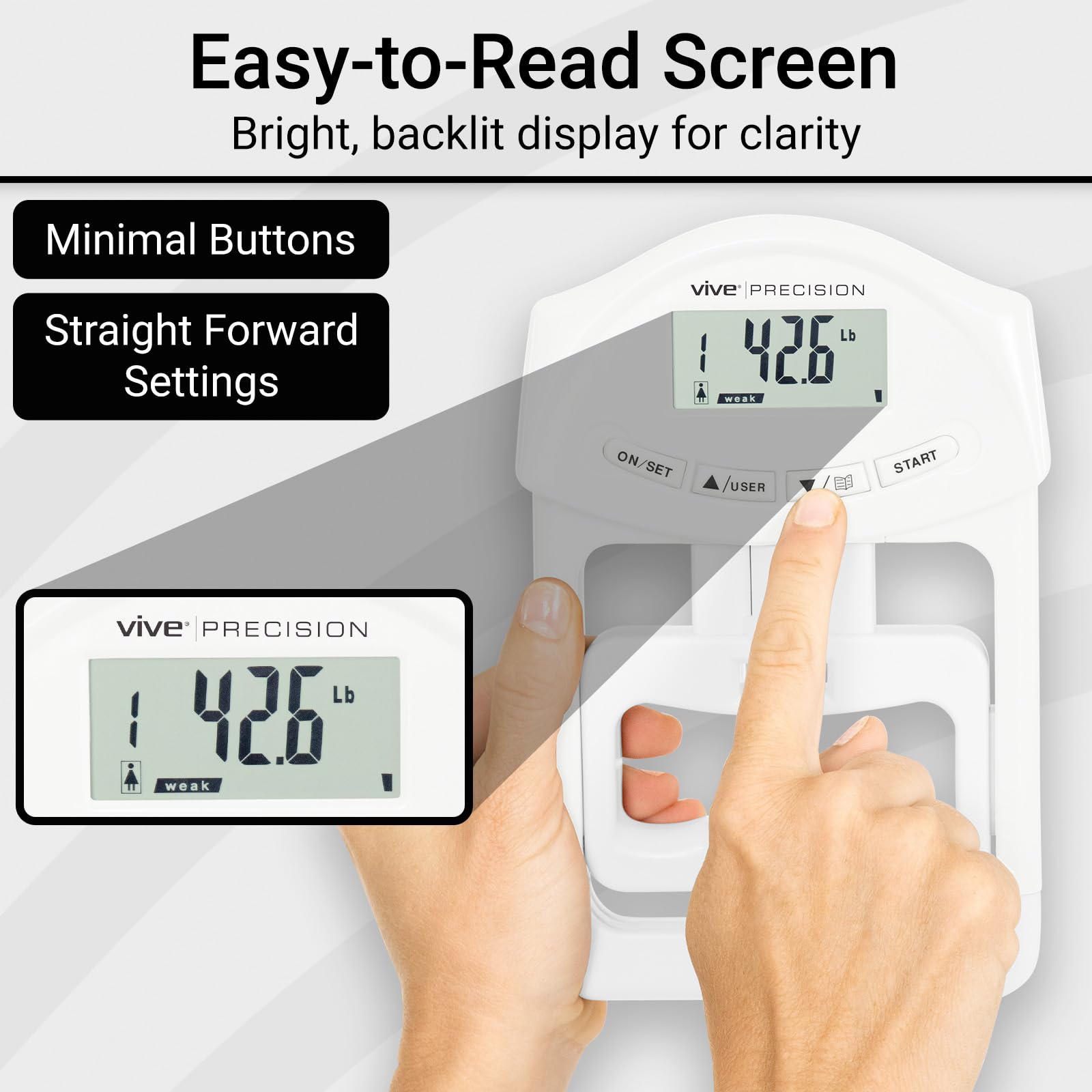 Vive Precision screen showing stored user profiles and last-record recall for tracking progress