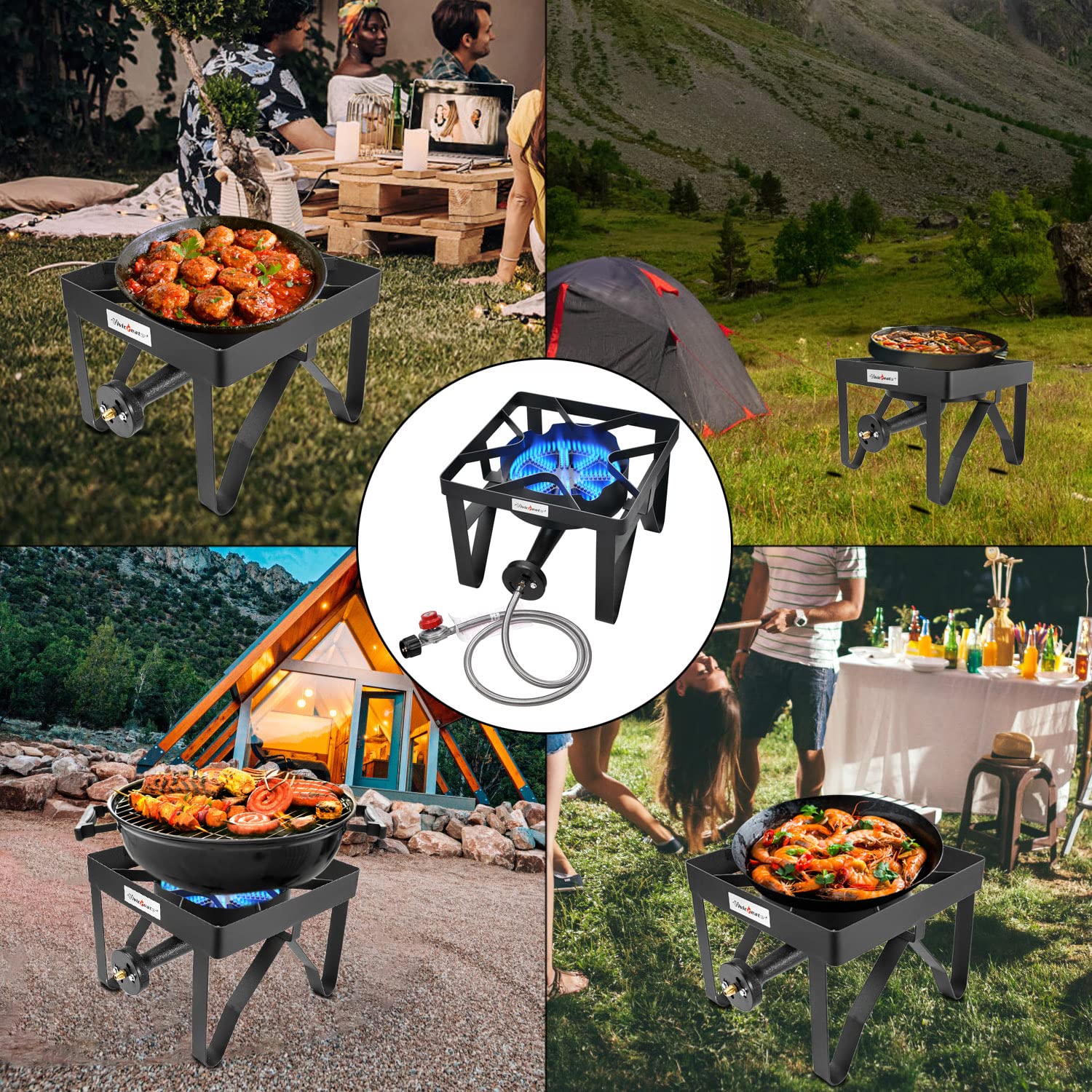 vivicreate burner in use with large seafood boil demonstrating powerful rapid boiling capability
