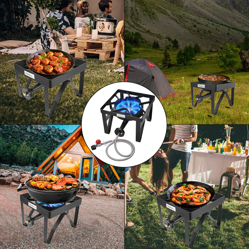 vivicreate burner in use with large seafood boil demonstrating powerful rapid boiling capability