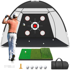 VIXUFAW Zensouds front view showing net and turf mat for easy backyard practice