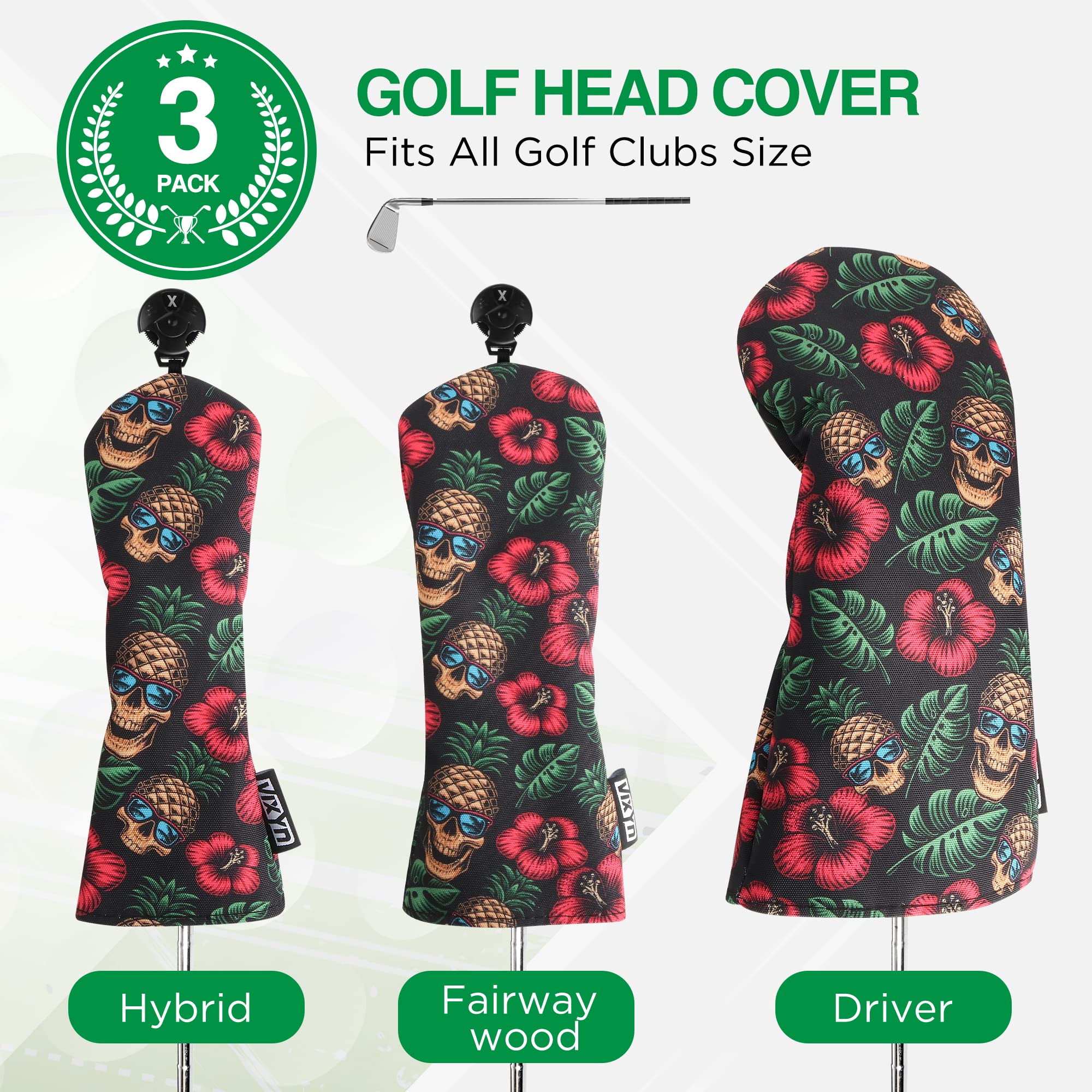 VIXYN pineapple skull driver cover fitted on driver delivering secure protection