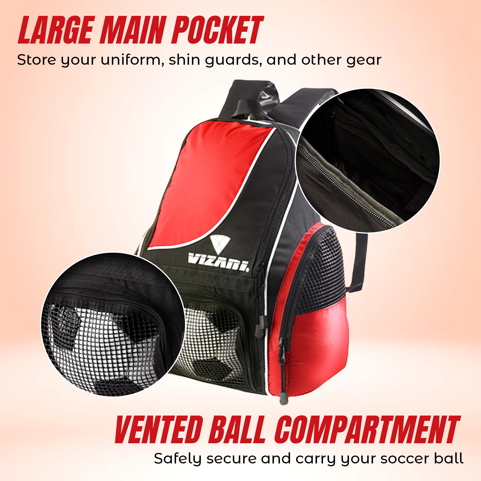 Vizari side mesh pockets holding cleats and a bottle for easy storage