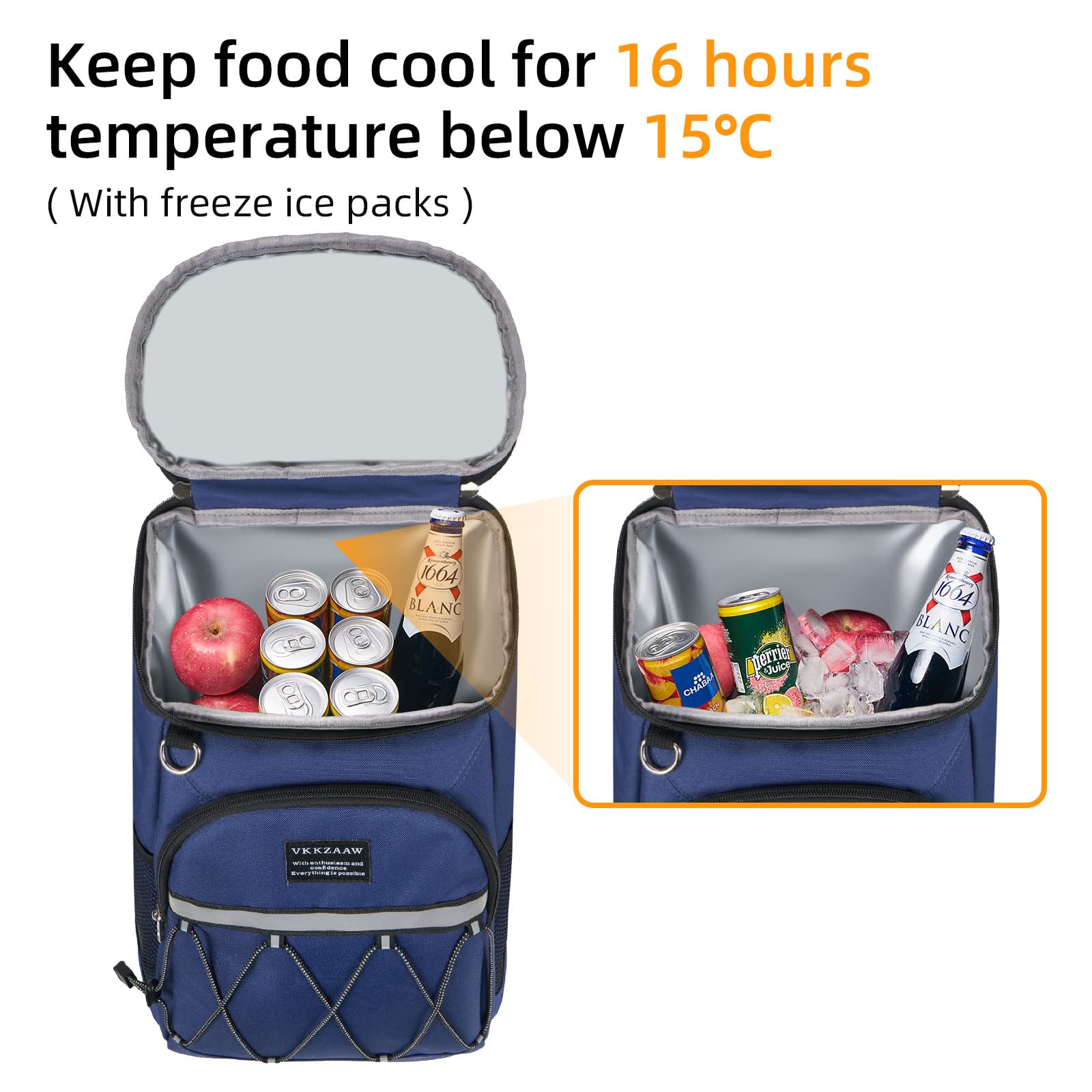 VKKZAAW open main compartment revealing insulated PEVA liner and cold-holding capacity