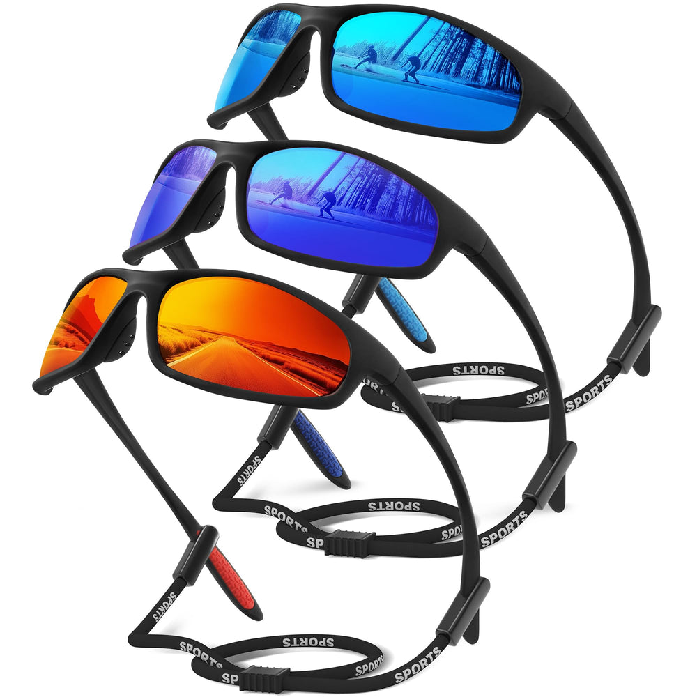 VMAEB front packaging showing three sunglasses and box, highlights convenience