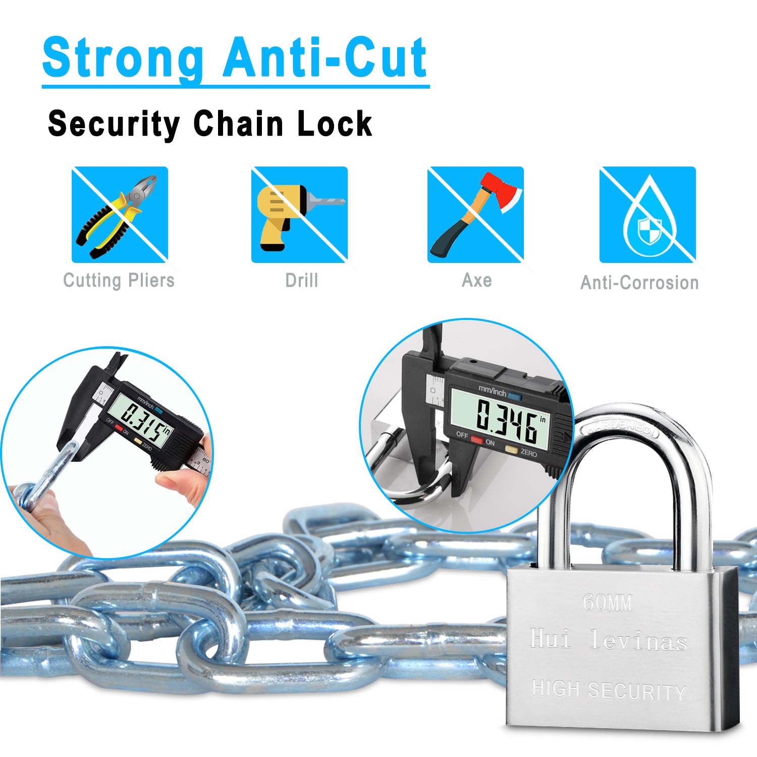 VNAKER close-up of zinc-plated chain links demonstrating rust resistance benefit
