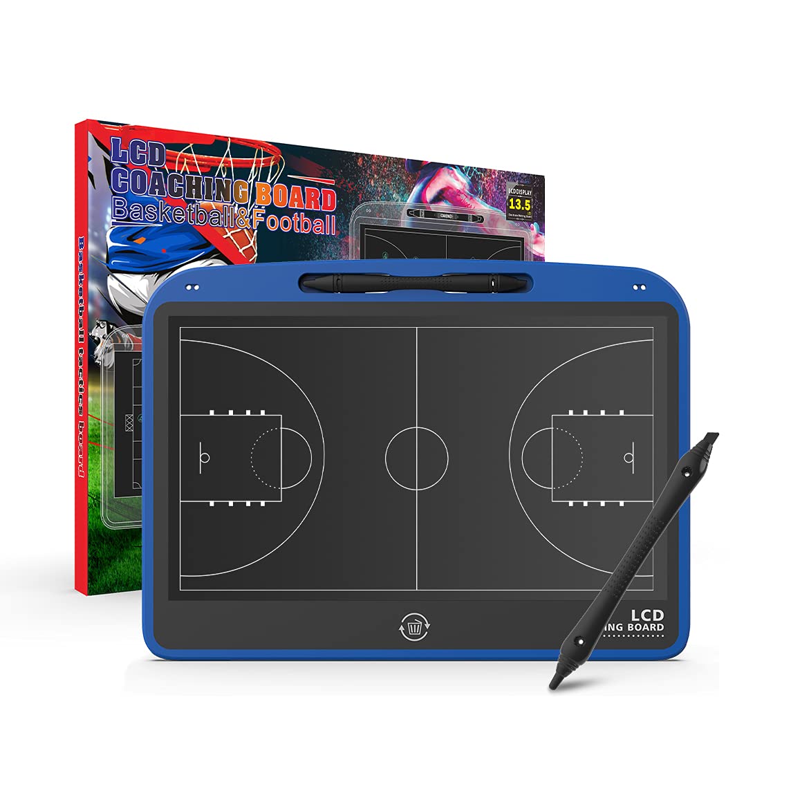 VNVDFLM front view coaching board showing court layout and easy-to-read display benefit