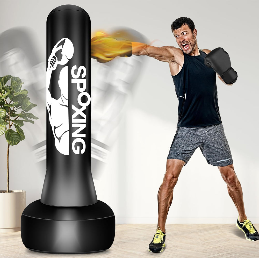 Vobab front view of 70-inch freestanding heavy bag showing full-height target and stand for home training