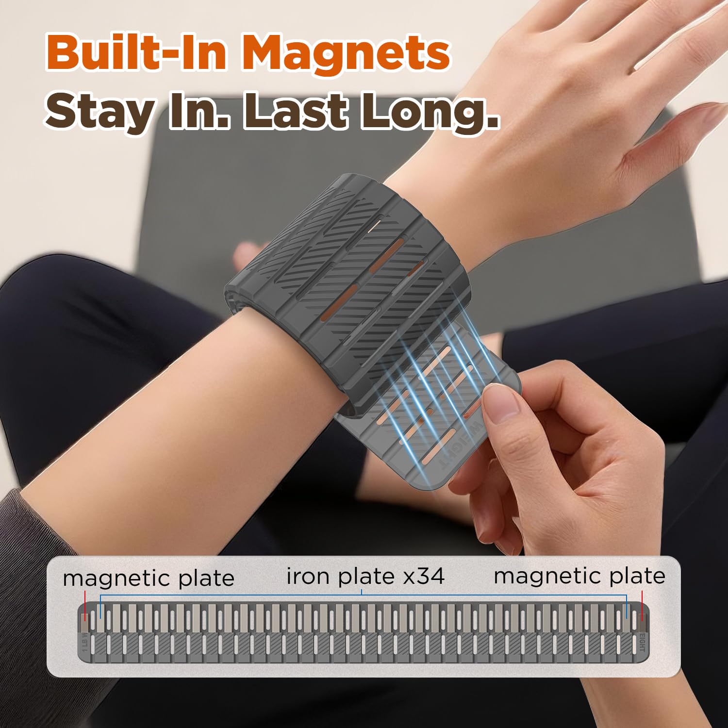 VOGOGE close-up of magnetic clasp, secure fasten and quick on-off benefit