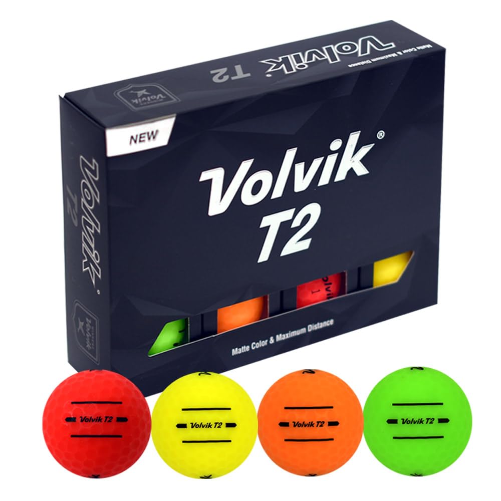 Volvik T2 front packaging showing multicolor matte balls and benefits
