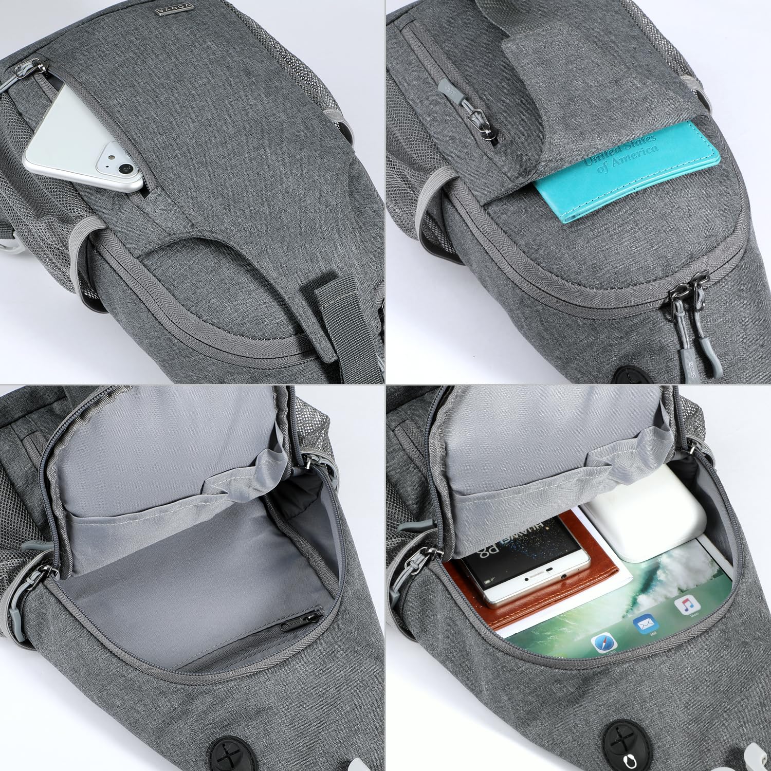 Voova close-up of strap pocket with zipper offering secure phone and ID storage