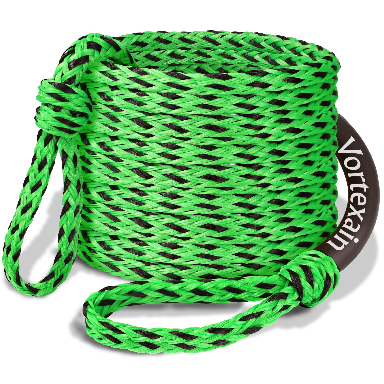 Vortexain front view of coiled 60ft tow rope showing ready-to-use packaging and durability