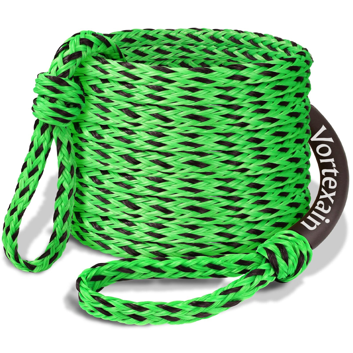 Vortexain front view of coiled 60ft tow rope showing ready-to-use packaging and durability
