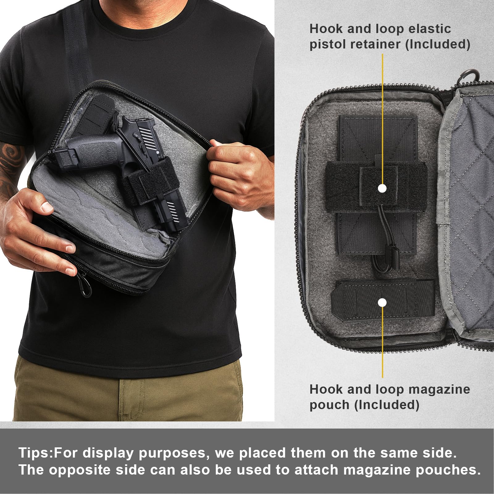 VOTAGOO hidden pocket interior with retention panel for secure firearm stability
