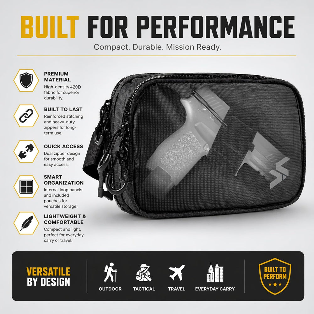 VOTAGOO main compartment open displaying handgun fit and quick access benefit