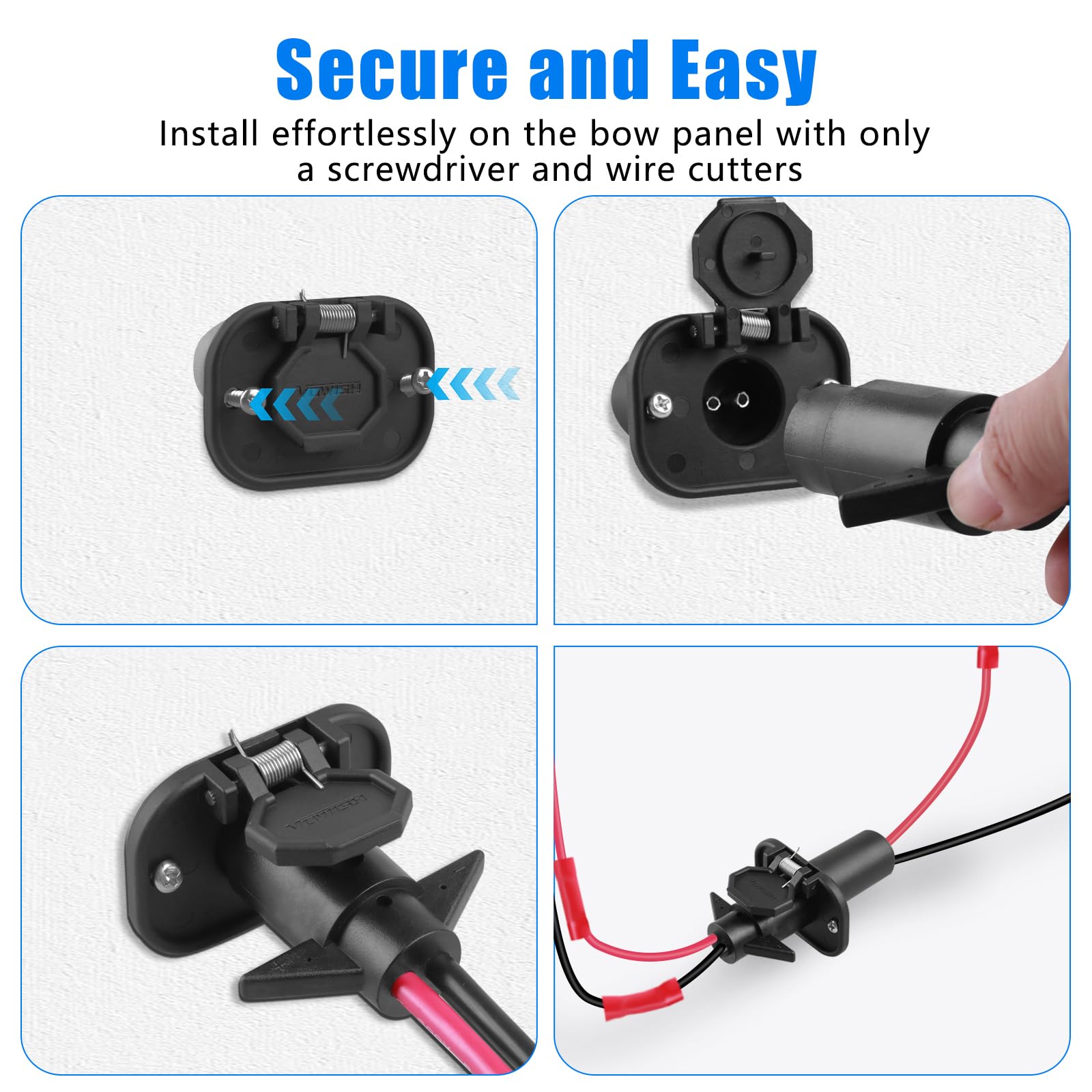 Vowish waterproof cap detail showing spring-loaded seal protecting socket