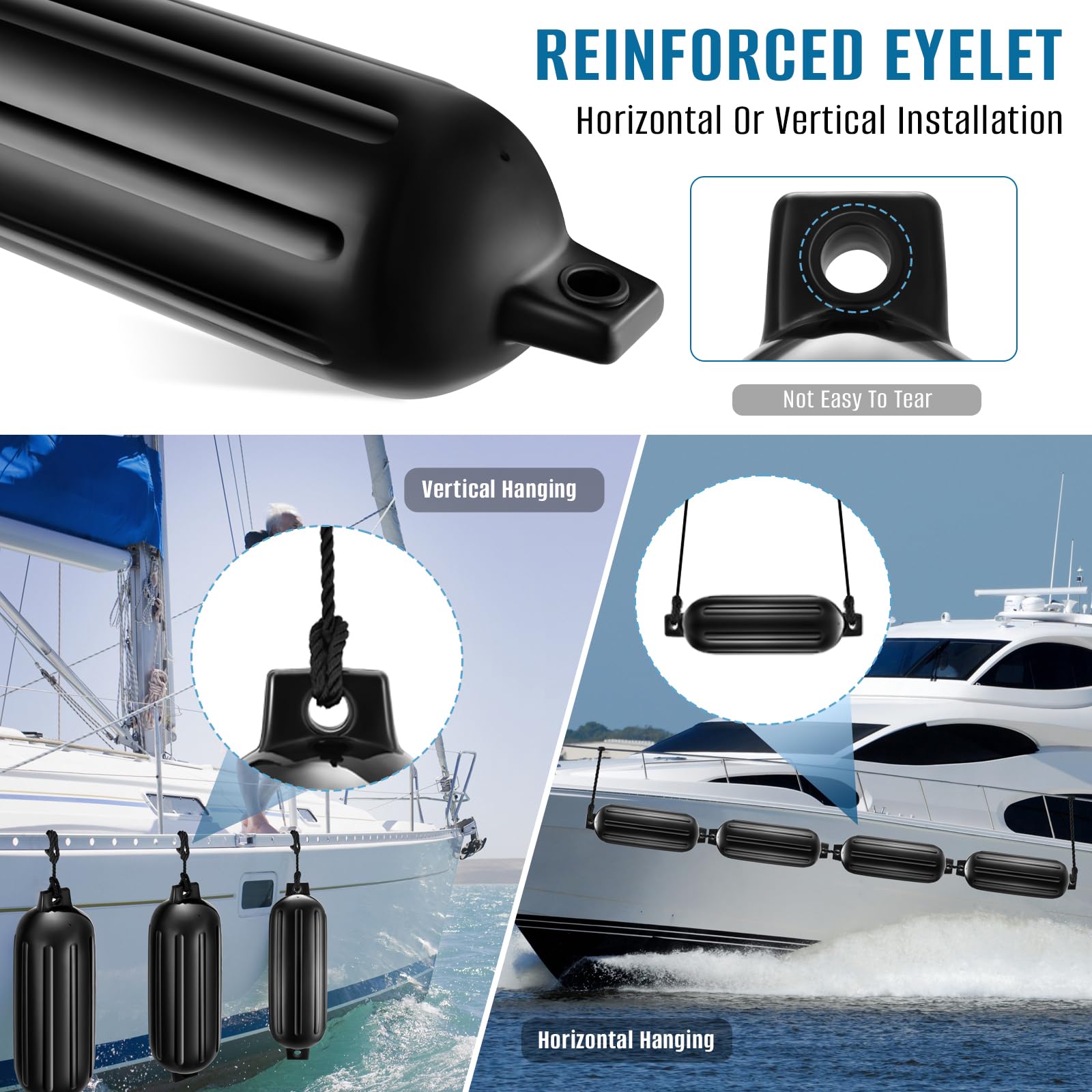 VOYOCHT inflated fender mounted on boat protecting hull from impact