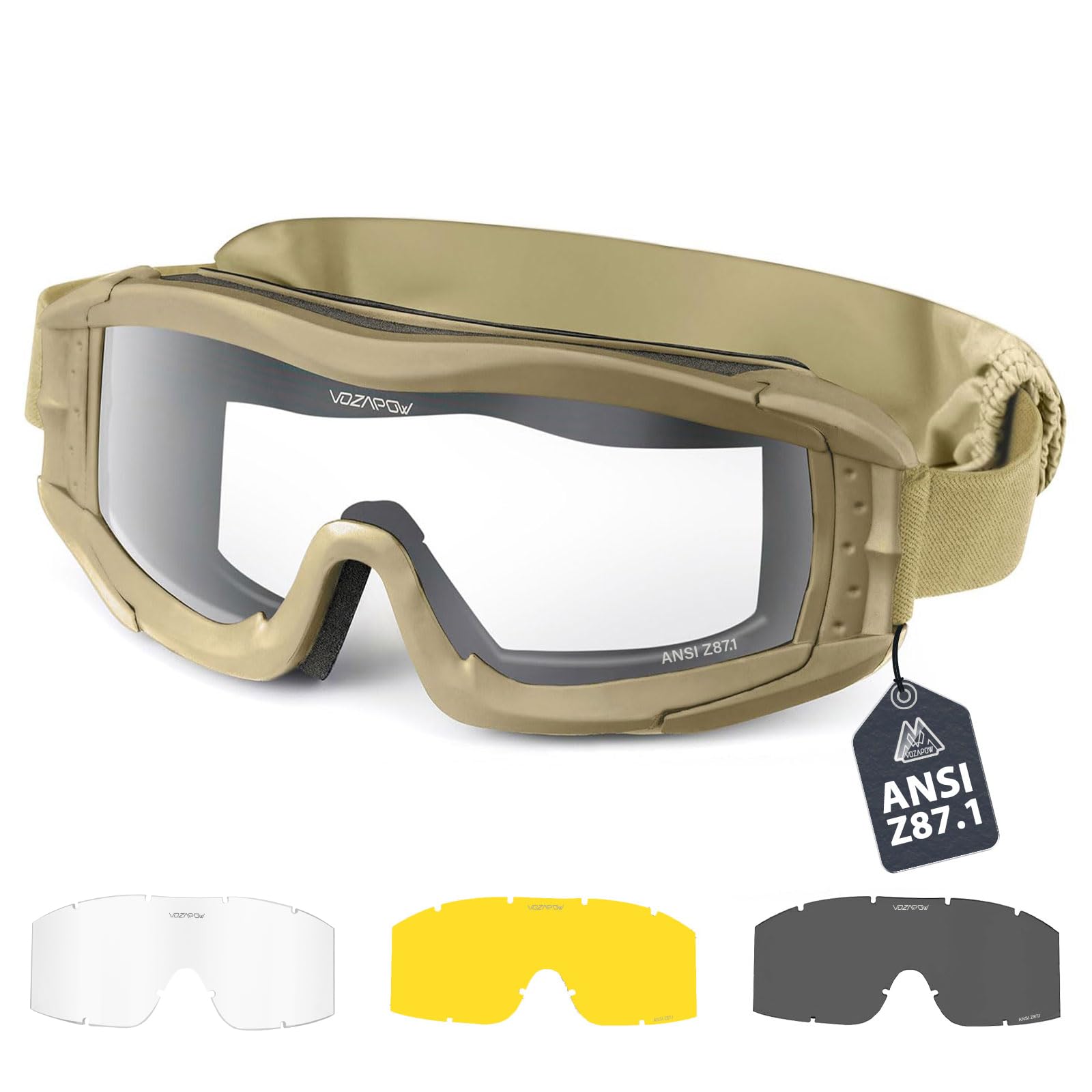 VOZAPOW front view of goggles showing protective coverage and secure fit