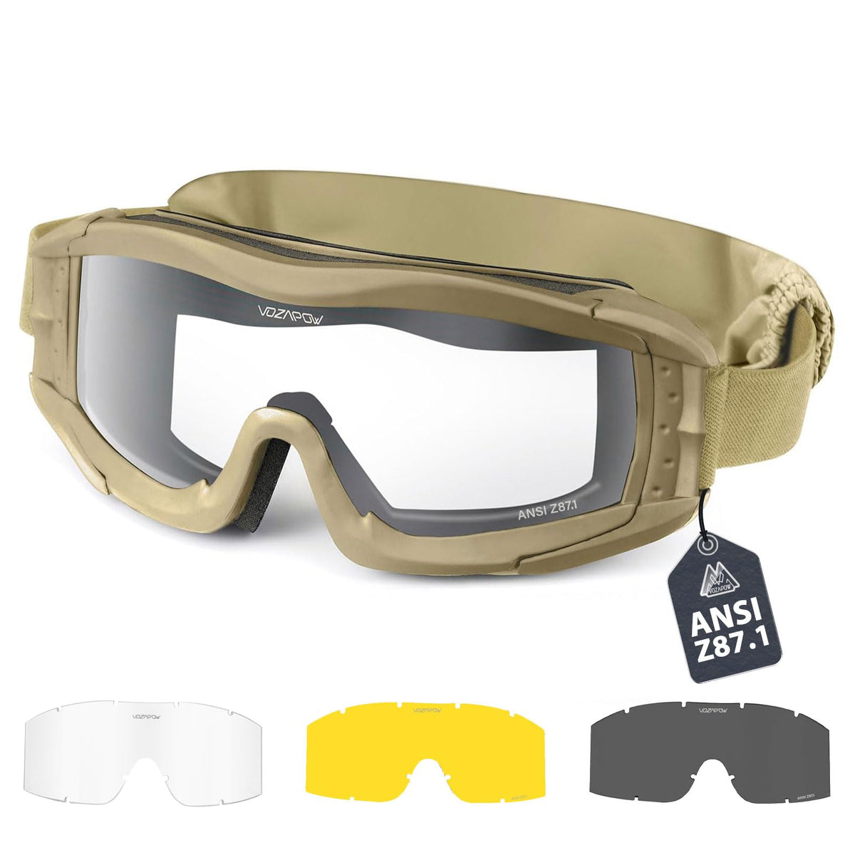 VOZAPOW front view of goggles showing protective coverage and secure fit