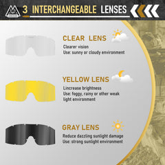 VOZAPOW lens detail showing UV400 marking and scratch-resistant benefit