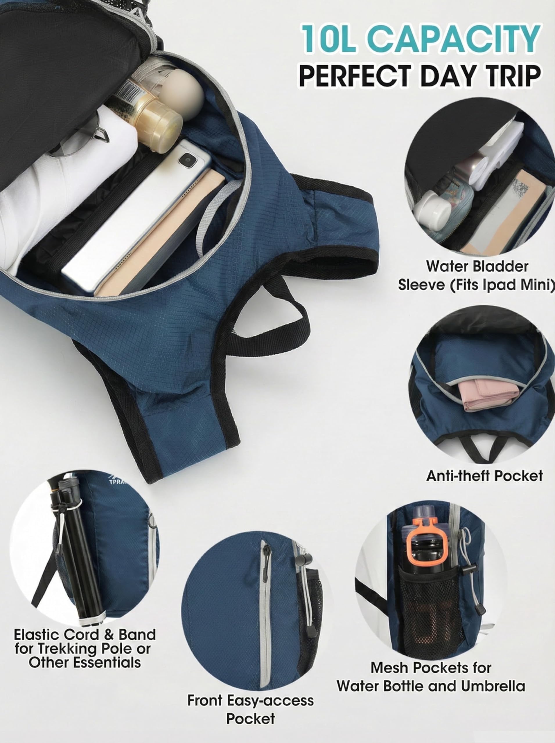 VPBAGE rear view with adjustable chest straps, prevents bouncing during activity