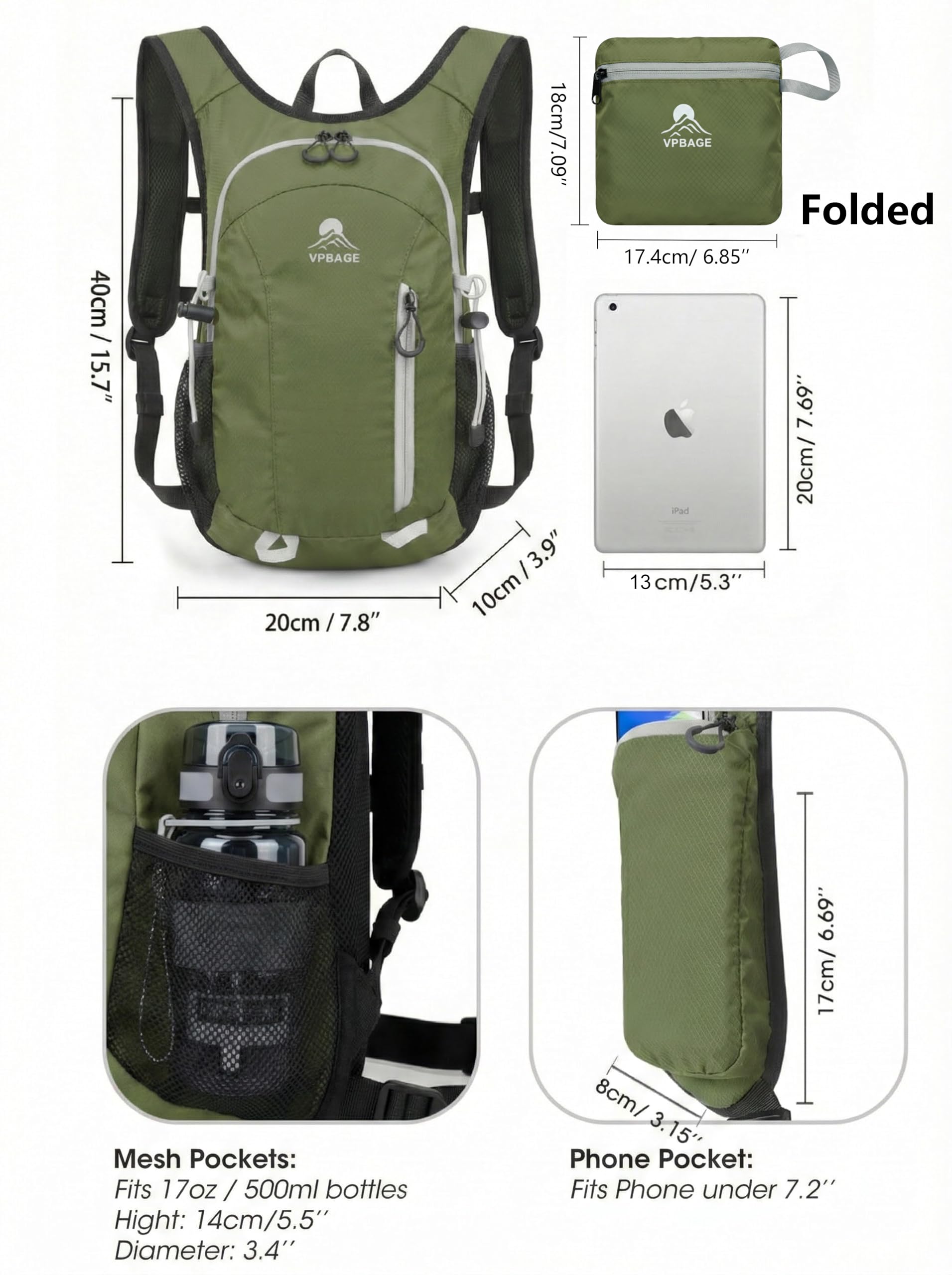 VPBAGE front elastic bungee holding trekking poles for hands-free carry