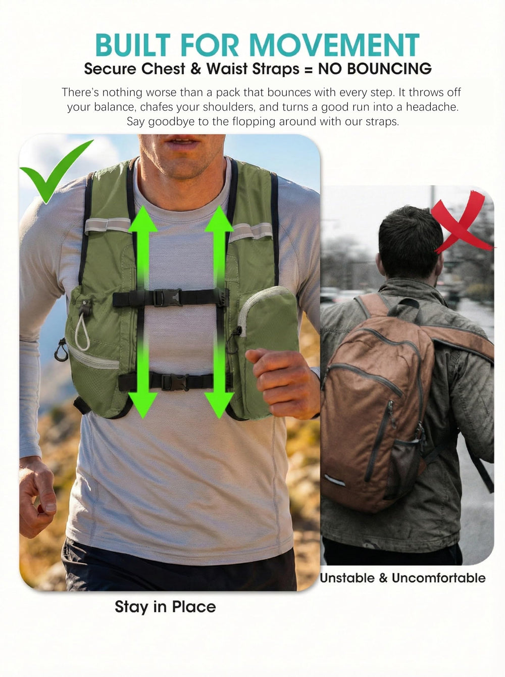 VPBAGE drawstring water pouch on shoulder strap for quick hydration