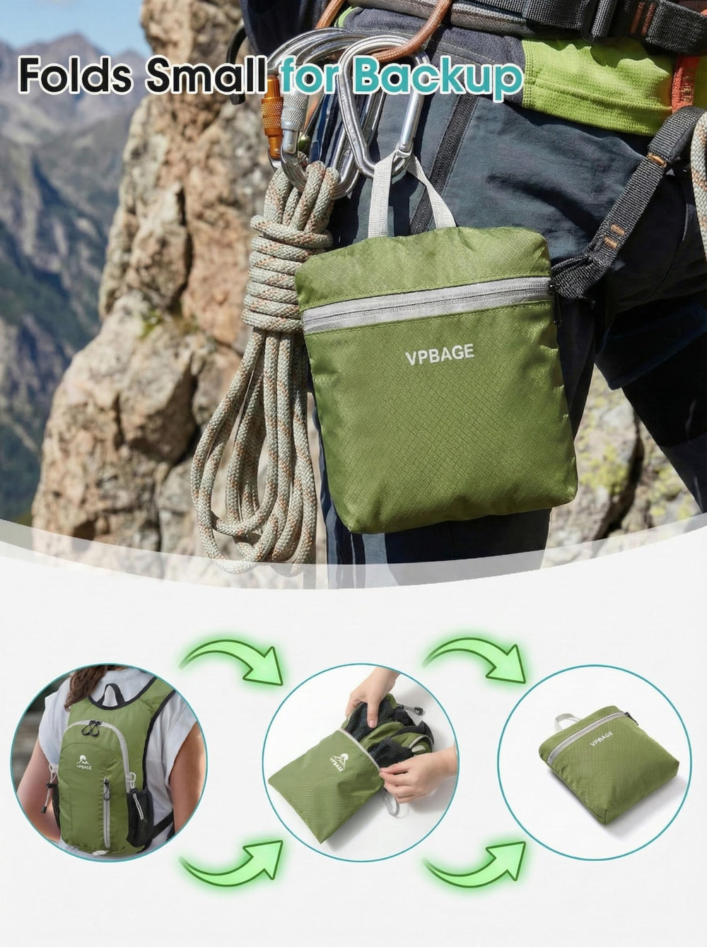VPBAGE model wearing backpack with chest straps that stop bounce