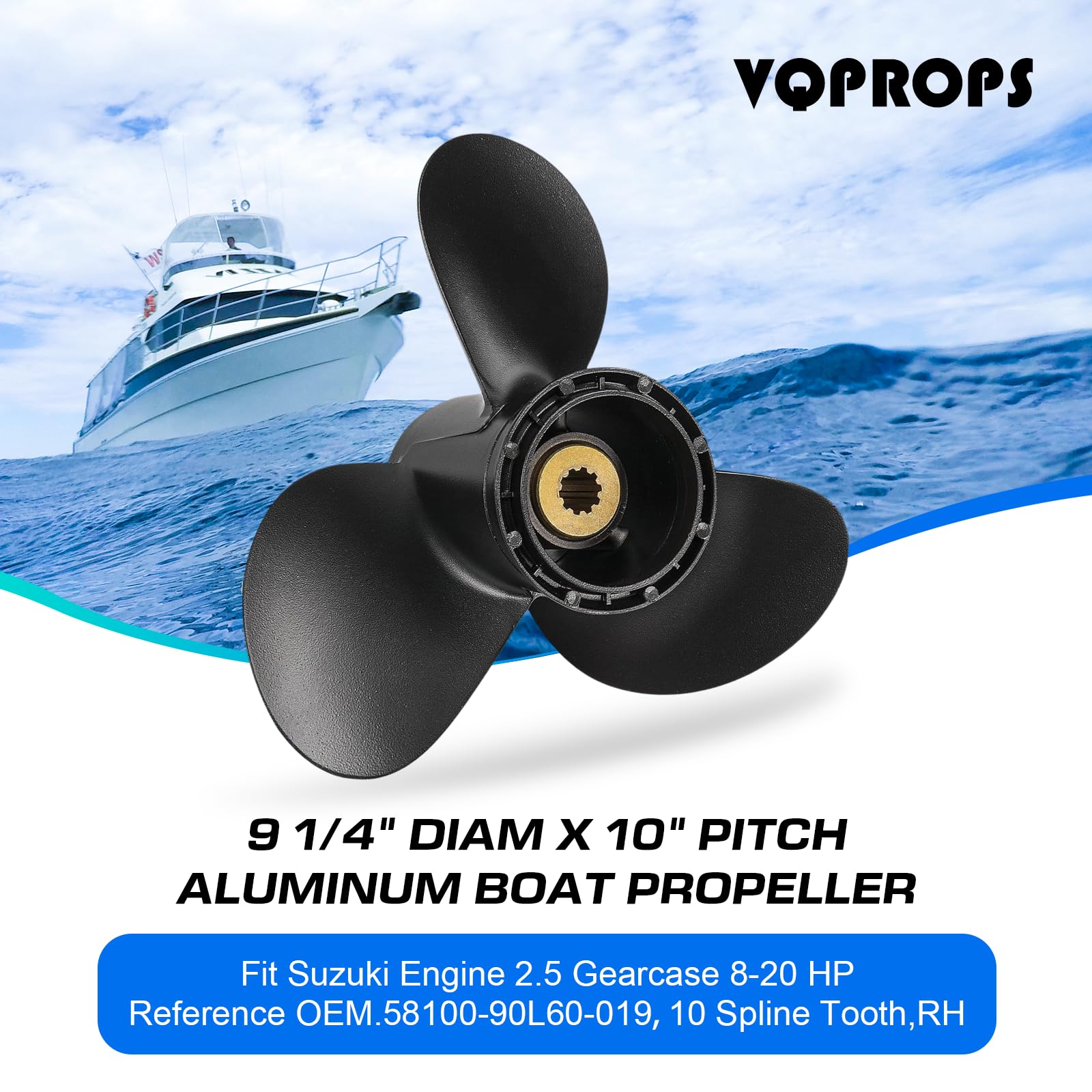 VQPROPs close blade detail highlighting aluminum finish and improved thrust performance