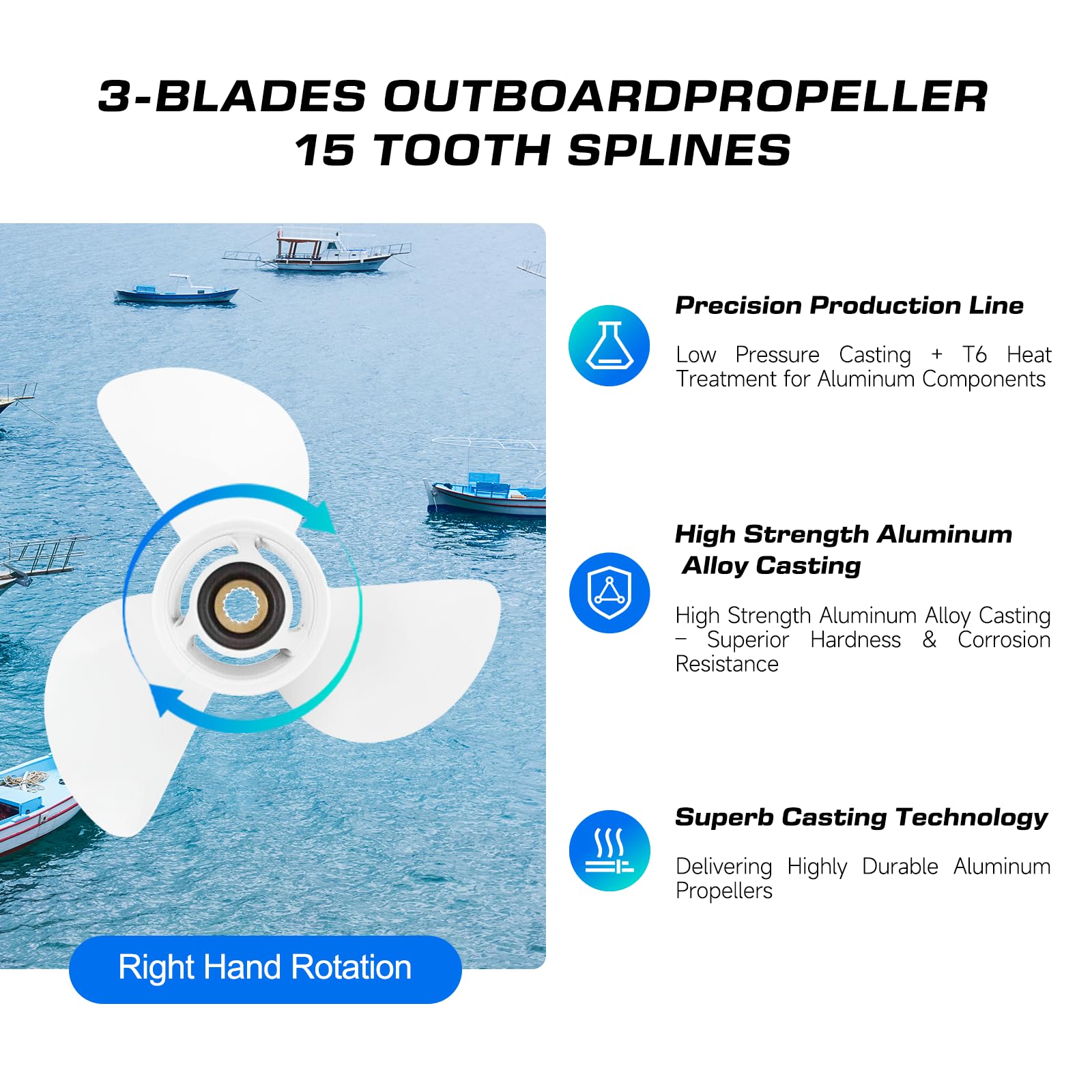VQPROPs next to ruler showing 13 5/8" diameter for accurate sizing