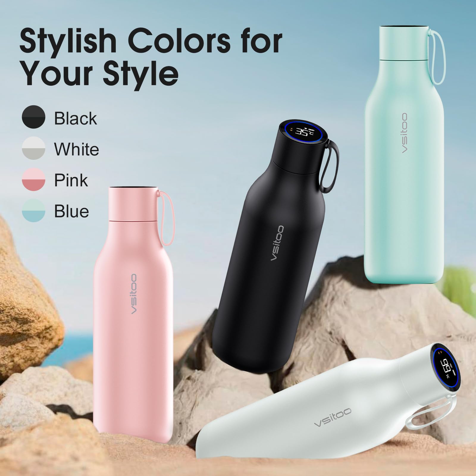 VSITOO S1 Max beside a water bottle for 33oz size and refill reduction