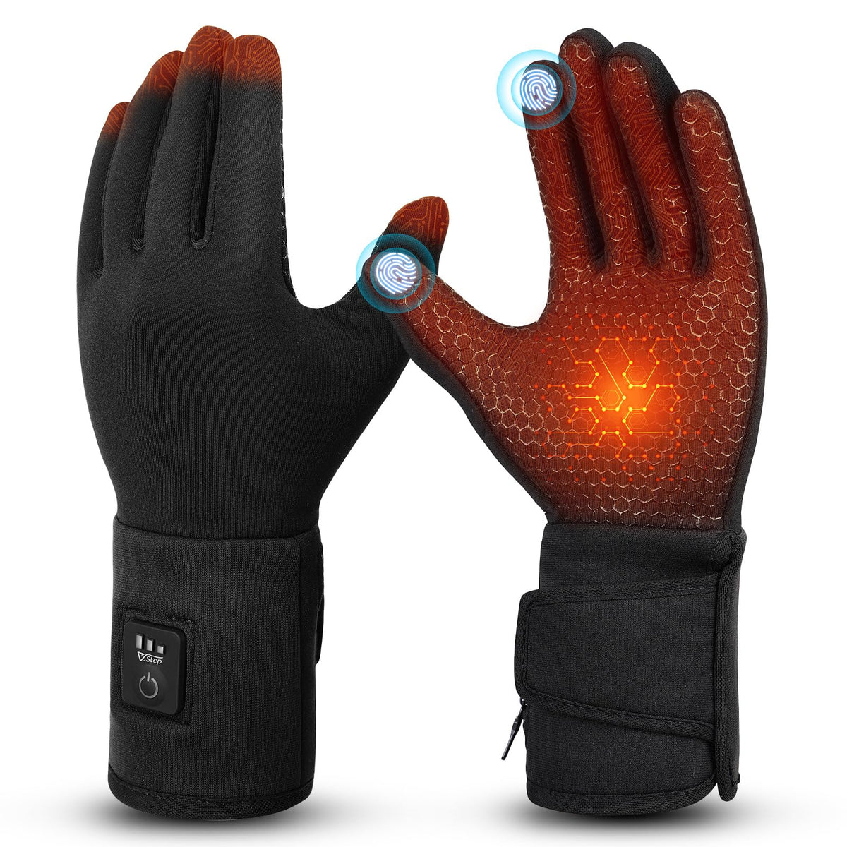 V.Step front view of heated glove package showing features and fit benefit