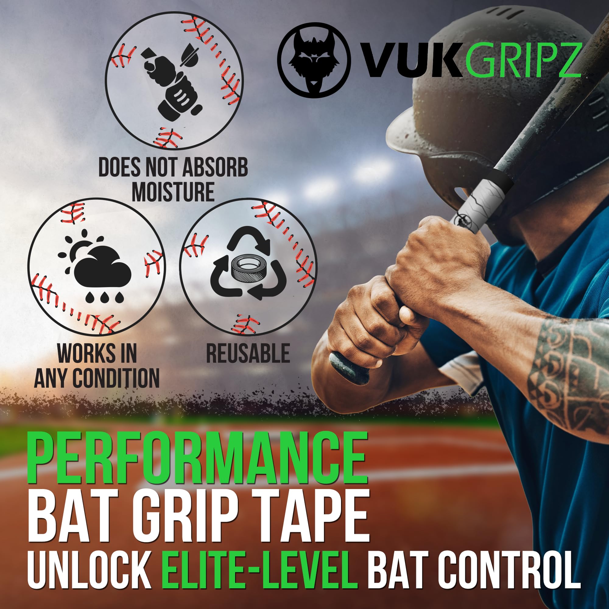 VukGripz in-hands detail showing secure grip and quick bat adjustments benefit