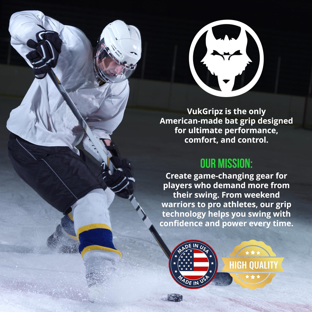 VukGripz on stick in rink setting illustrating reliable traction in cold conditions