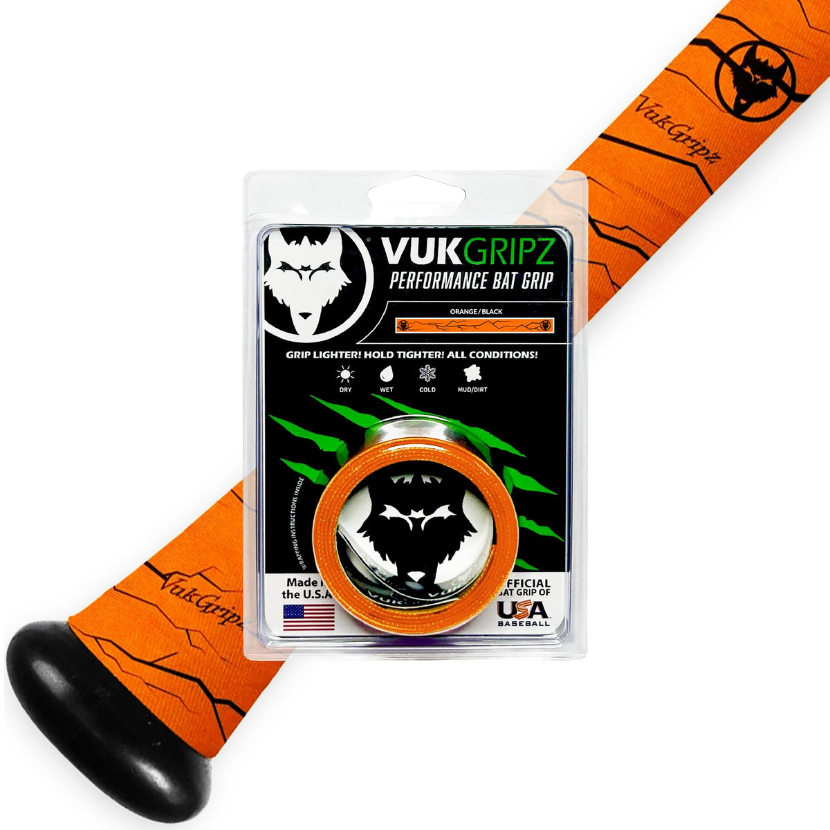 VukGripz Pulse Orange front packaging showing product and branding, highlights durability