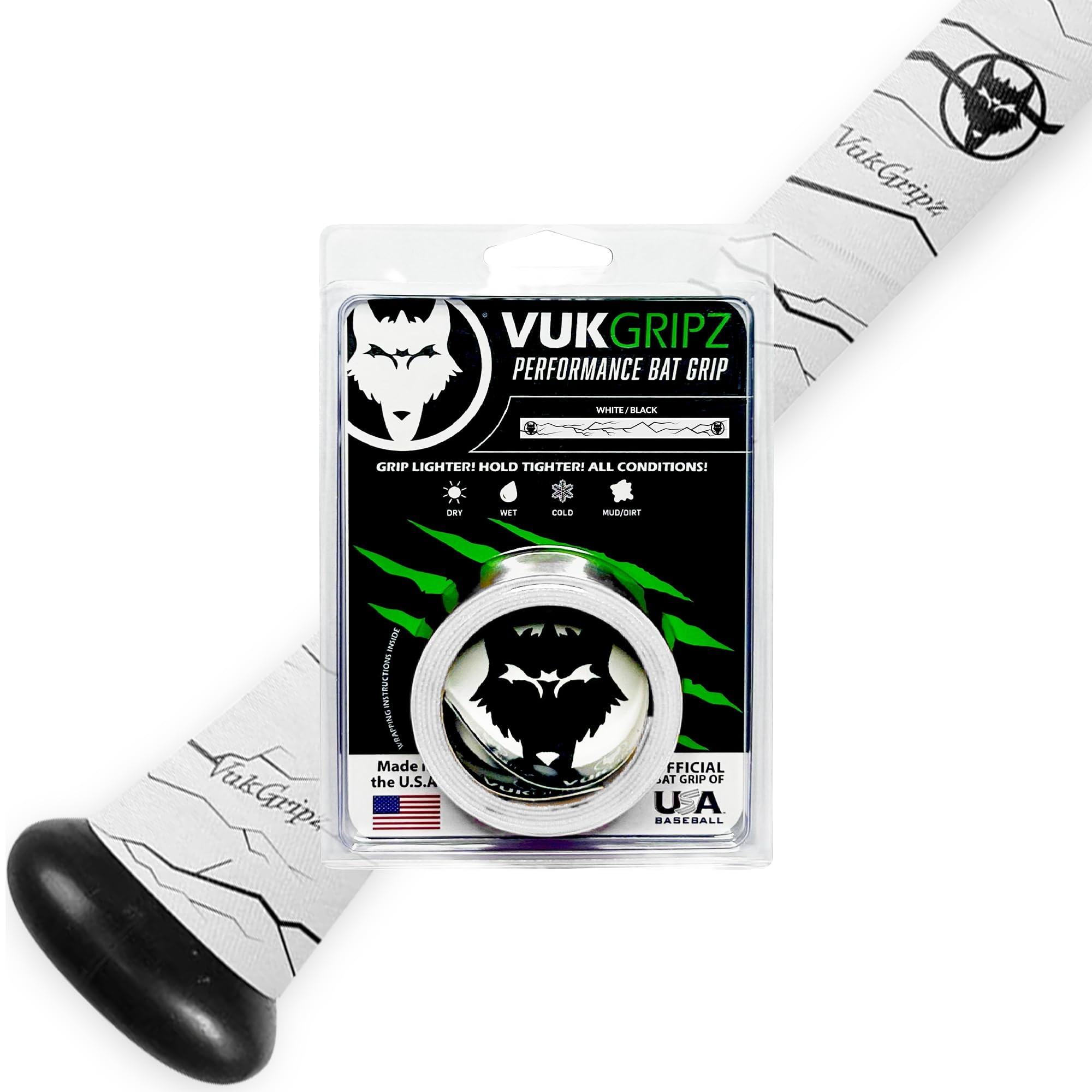 VukGripz Pulse White front view showing clean packaging and product benefit of durable grip
