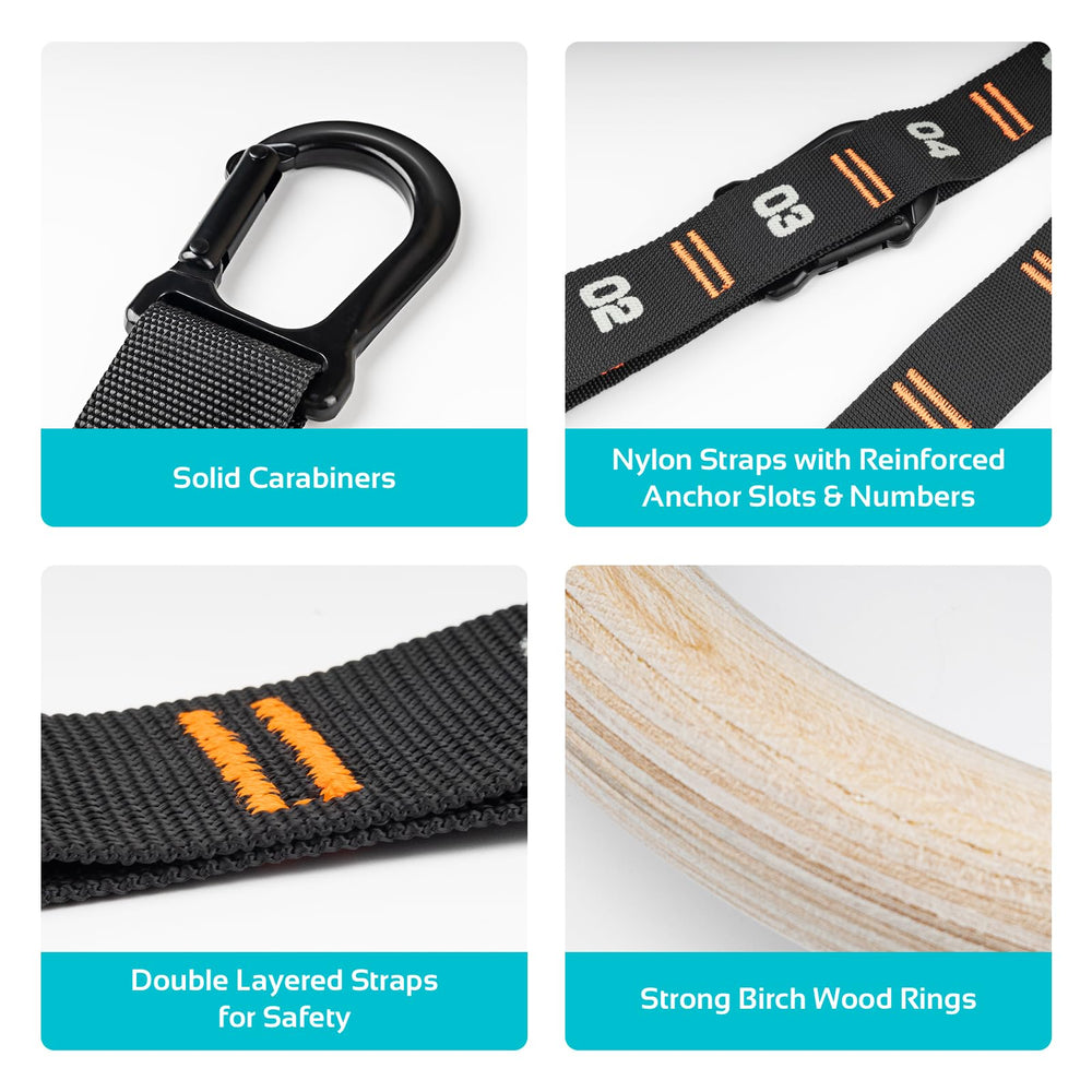 Vulken foot straps and training handles showing additional exercise options