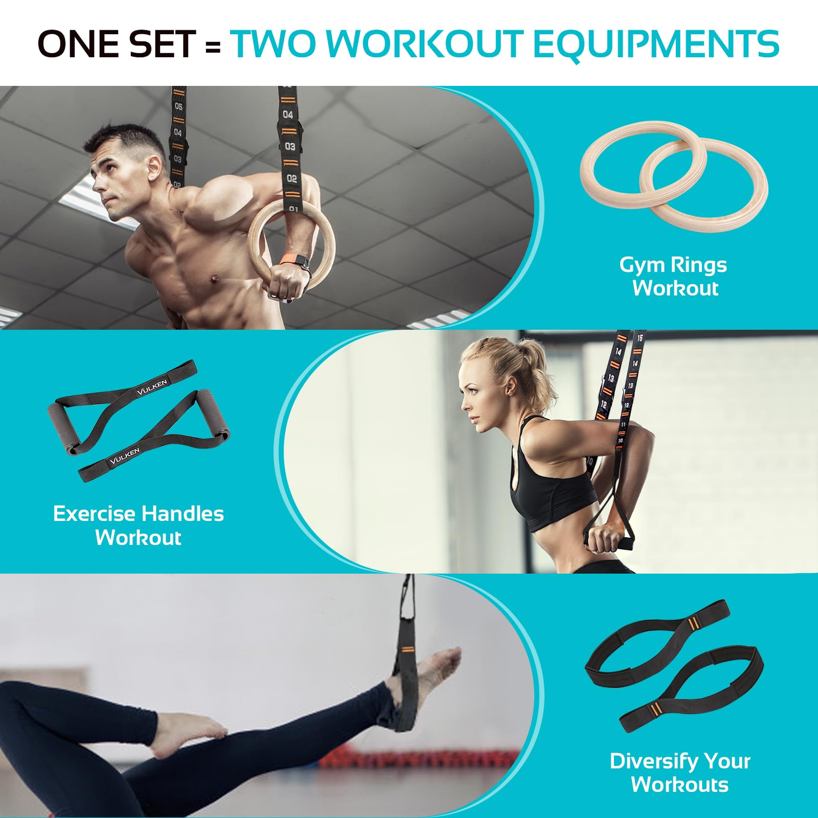 Vulken rings in use for pull-up demonstrating stable grip and workout versatility