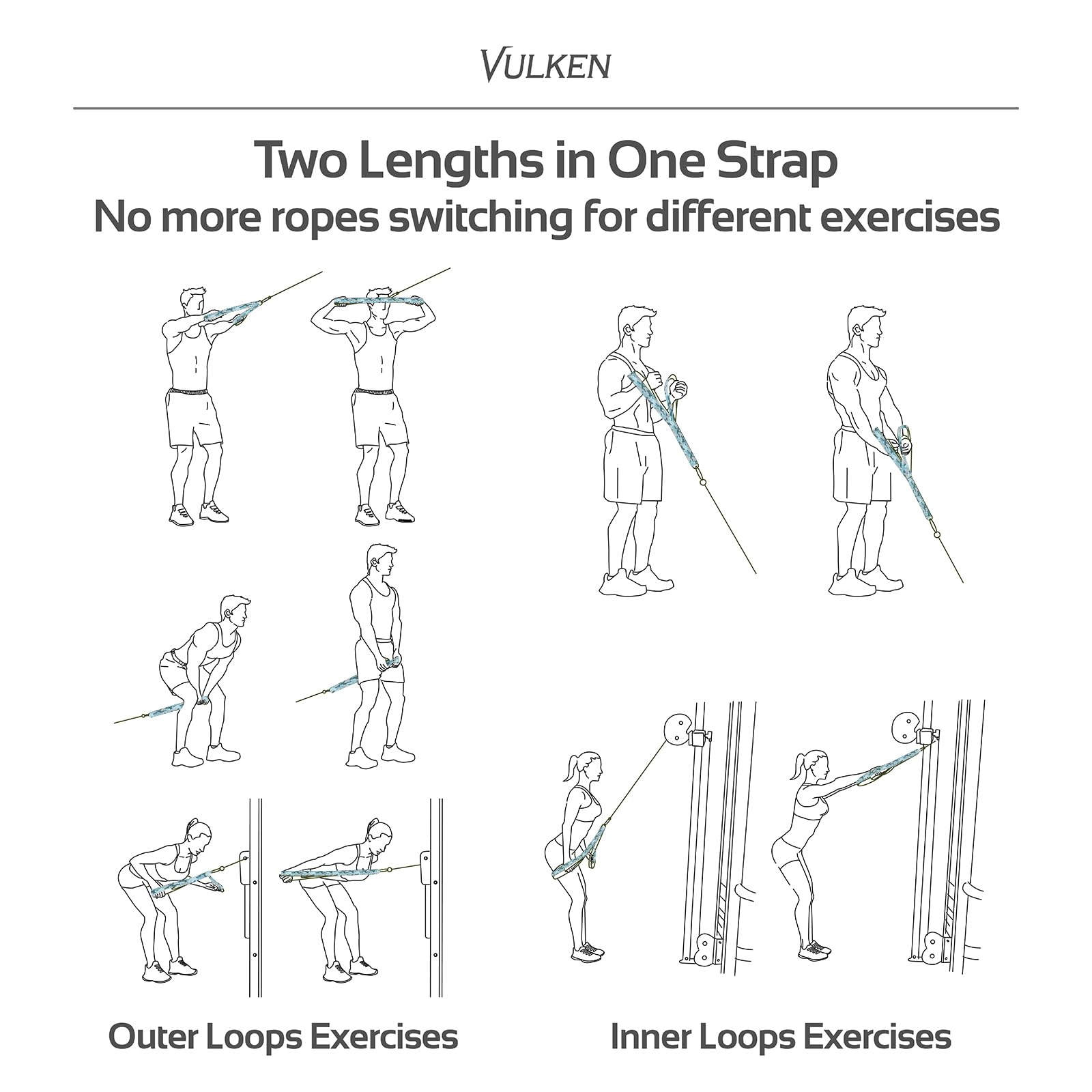 Vulken tricep rope connector loop attached to carabiner showing easy, secure hookup