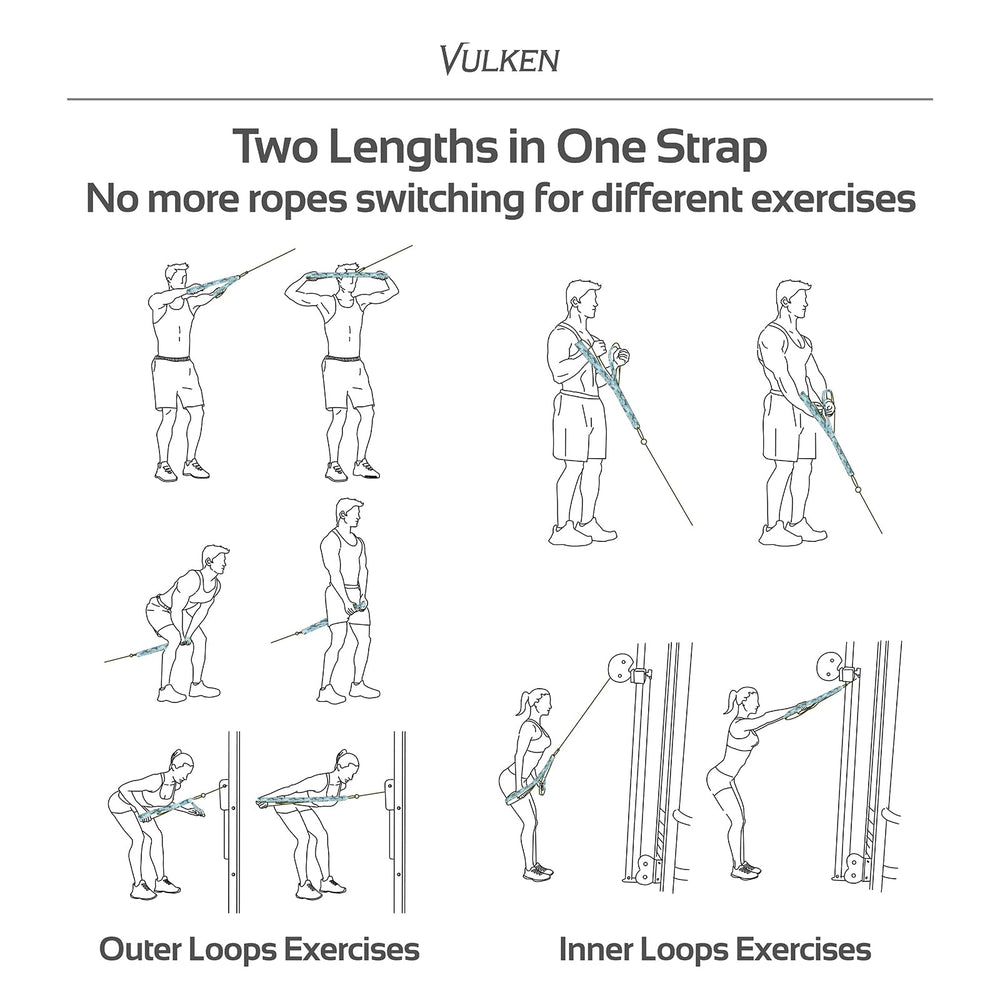 Vulken tricep rope connector loop attached to carabiner showing easy, secure hookup