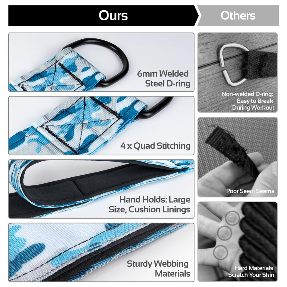 Vulken tricep rope in use with hands demonstrating ergonomic grips and reduced wrist strain