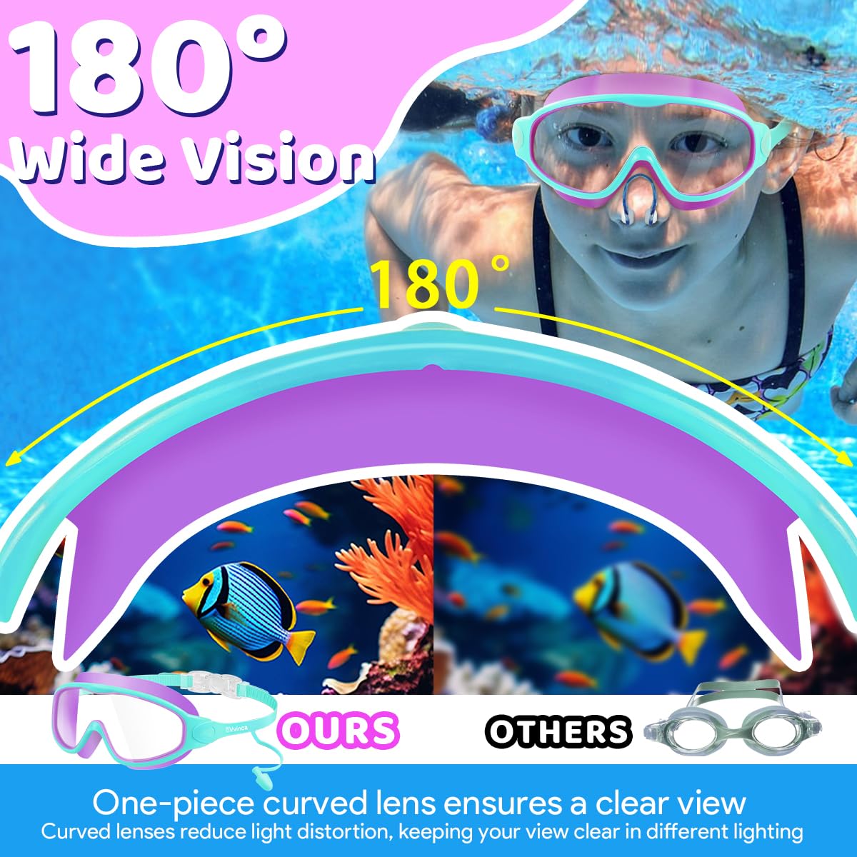 Vvinca built-in earplugs and separate nose clip set for extra water protection