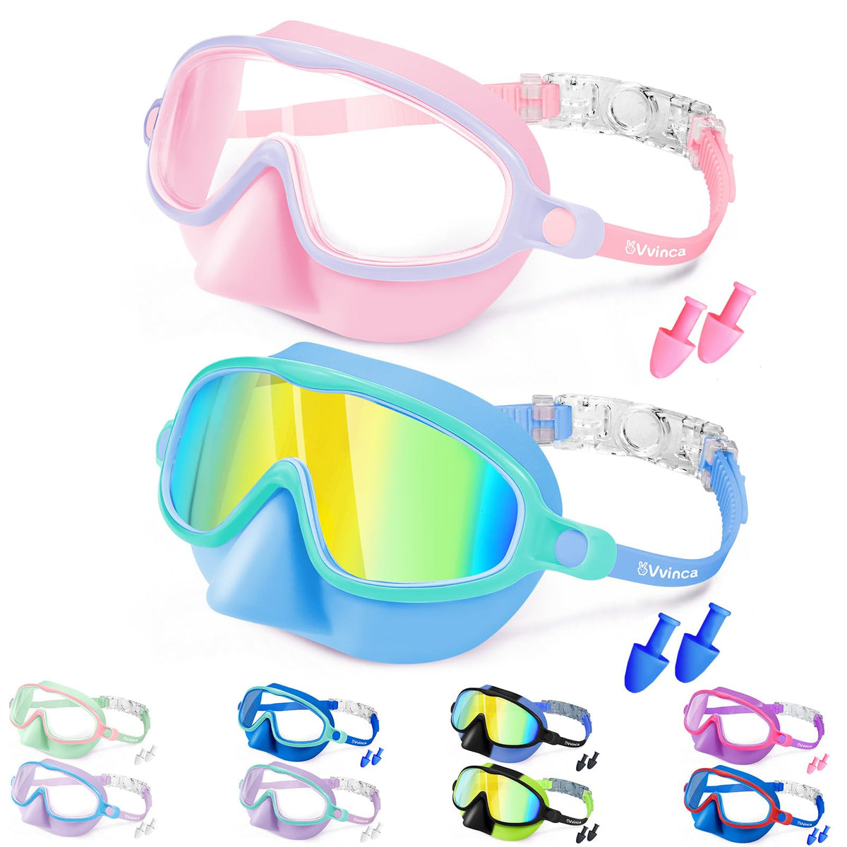 Vvinca front view of two goggles showing wide frame and comfortable fit