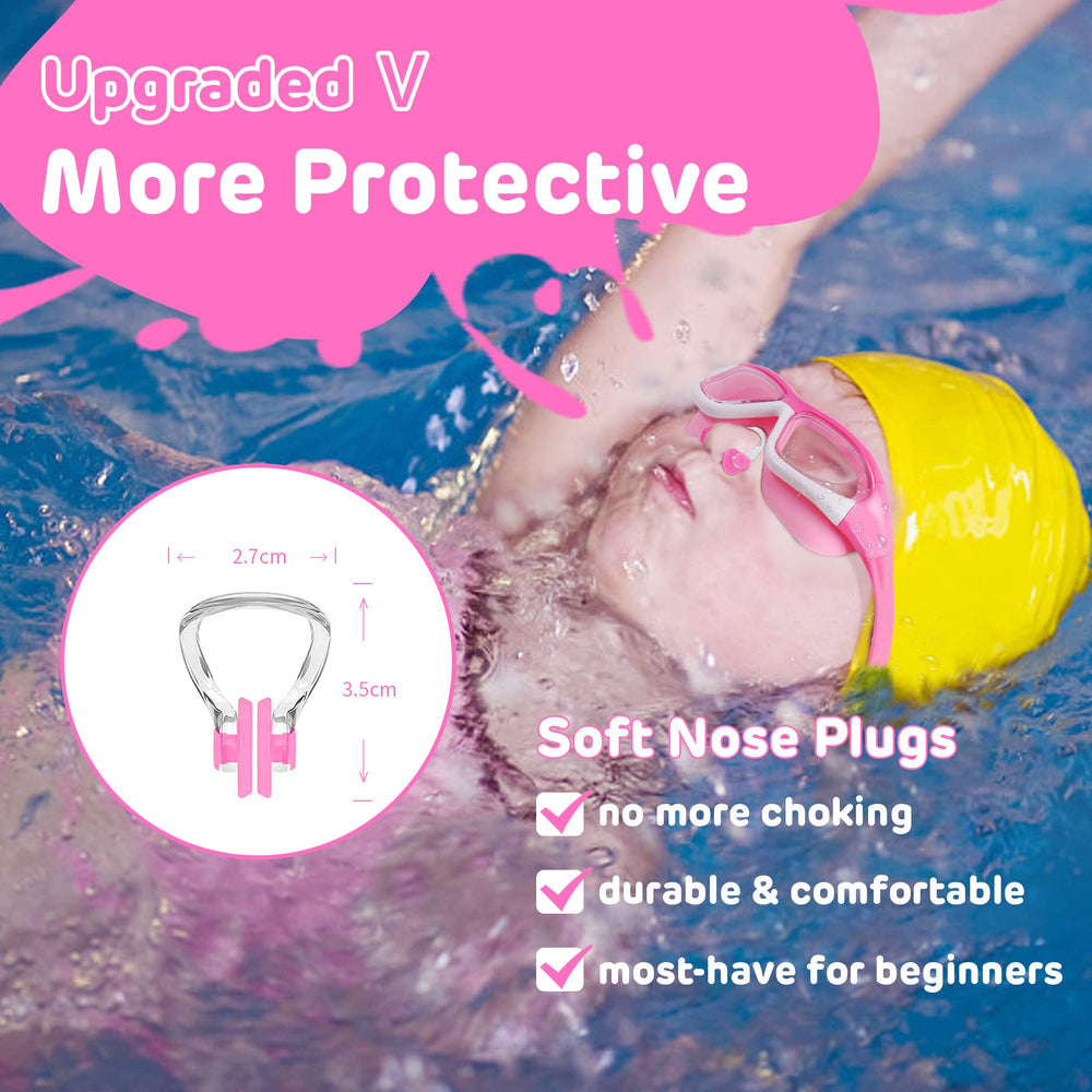 Vvinca goggles worn by child in pool showing clear wide underwater view