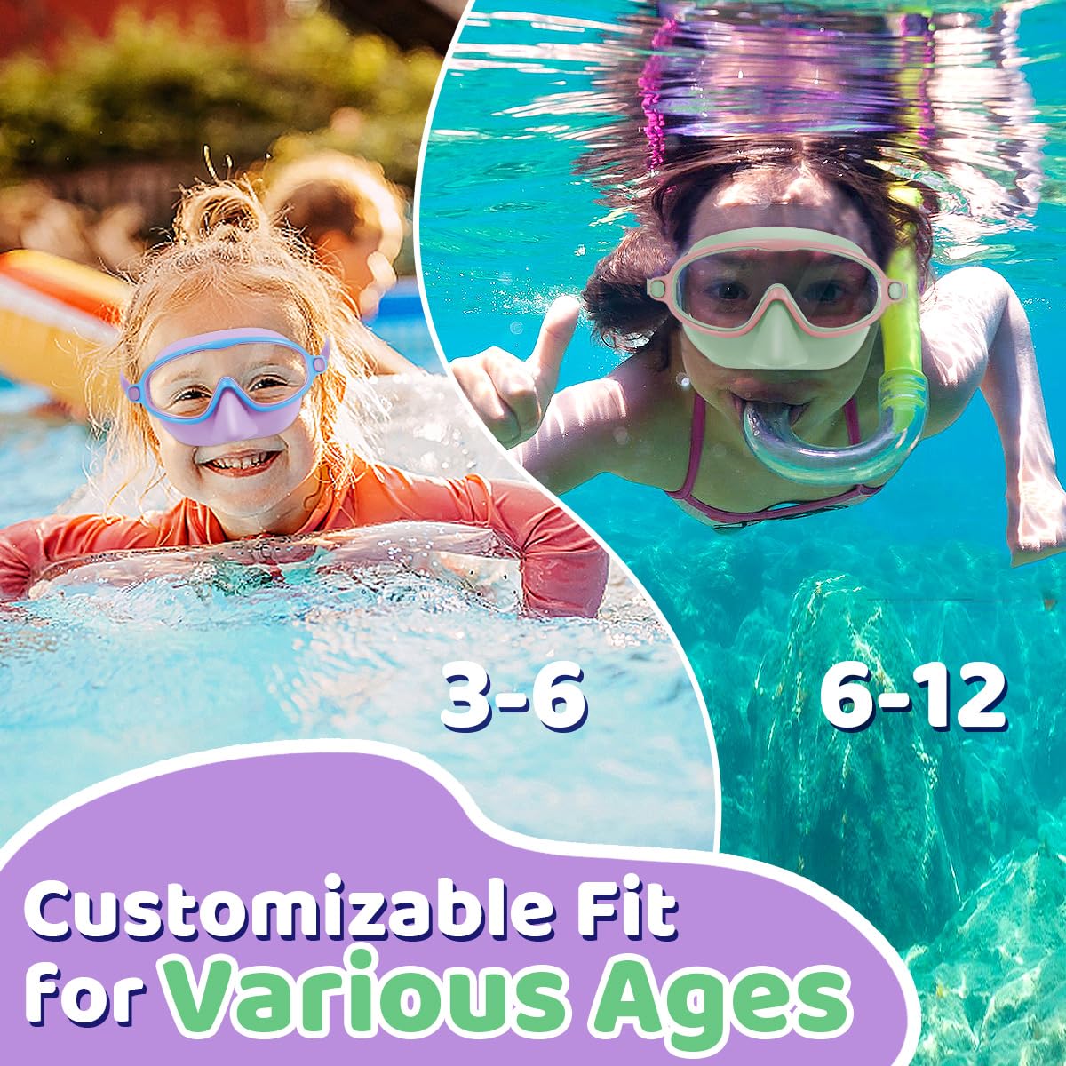 Vvinca kids wearing goggles in pool enjoying clear vision and comfortable fit