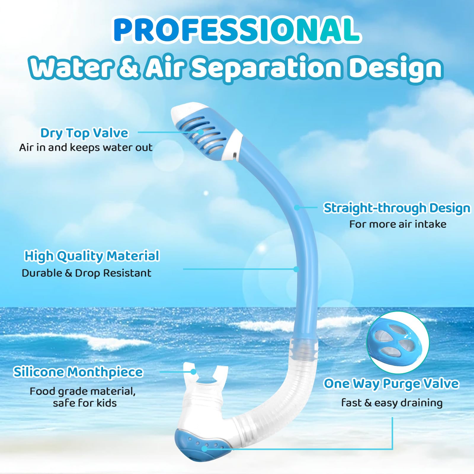 Vvinca snorkel in pool use demonstrating easy purge and breathing