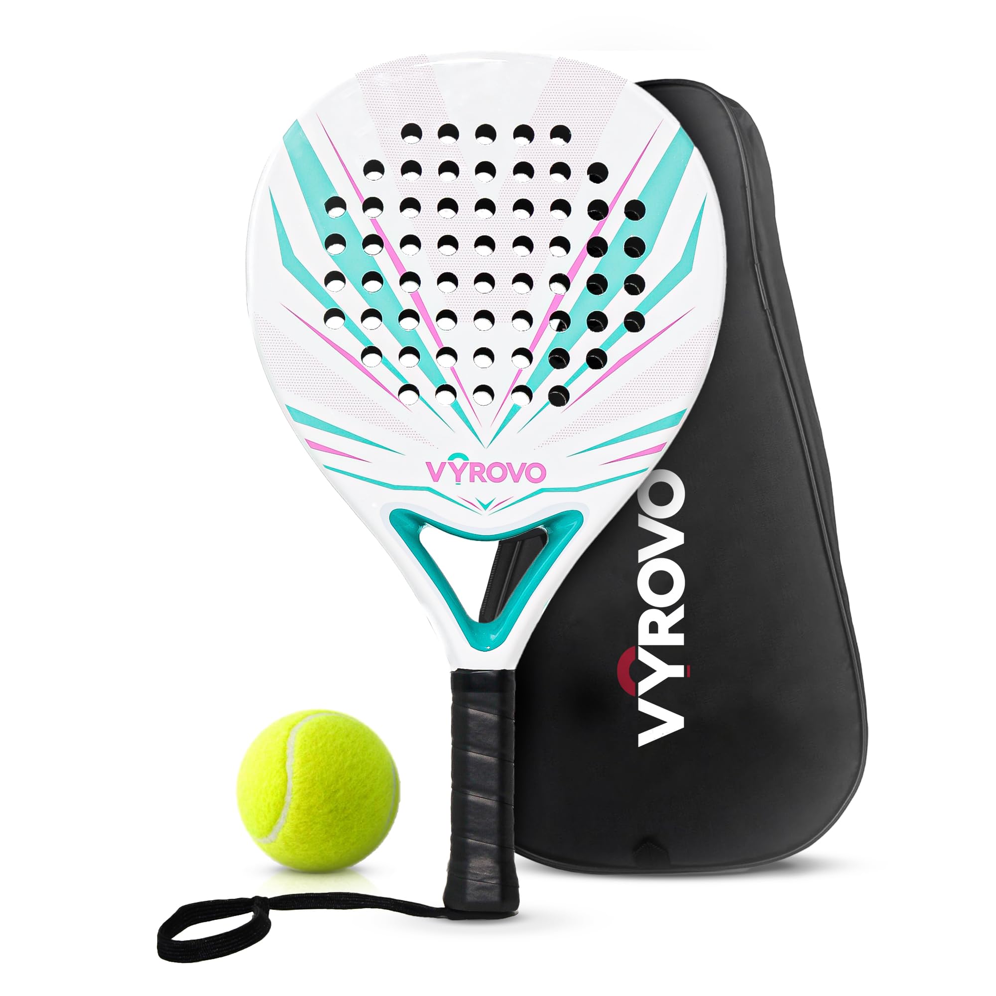 Vyrovo racket front view showing round head and balanced design for improved control